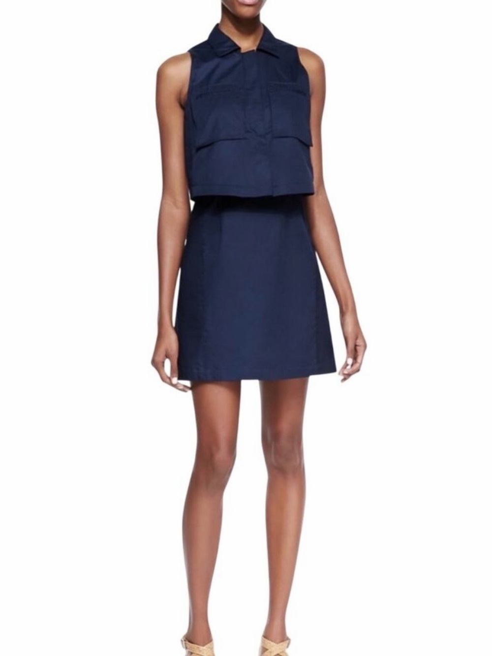 Theory Gemine Taranto Pop Top Sleeveless Dress in color Mud (brown/olive)